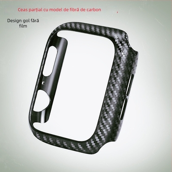 Carcasă PC dură pentru Apple Watch Series 8, cu textură fibră de carbon și folie de protecție integrată