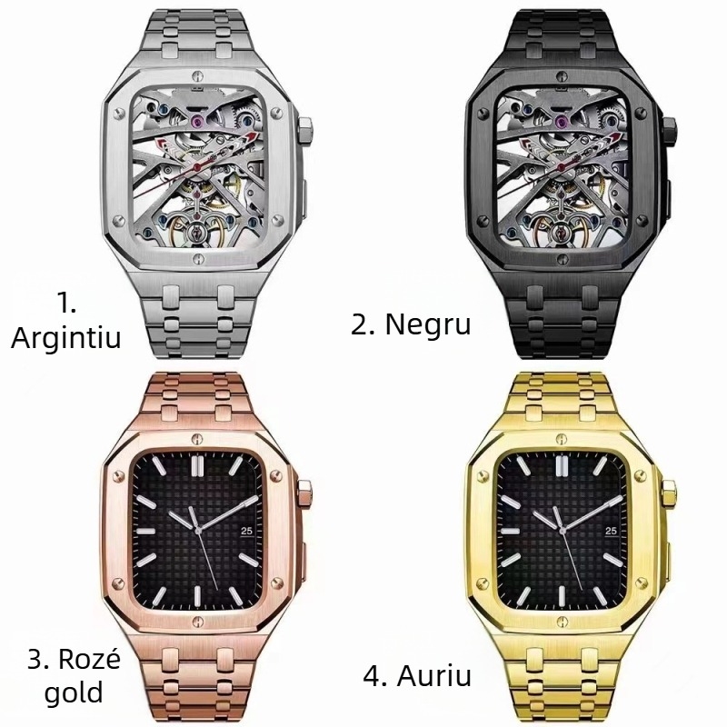 Carcasă și curea pentru Apple Watch din oțel inoxidabil – construcție dintr-o singură bucată, cu cinci zale (AP modificat)