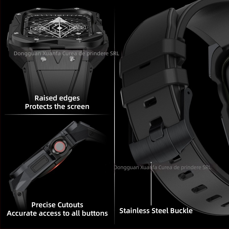 Carcasă de protecție din oțel inoxidabil cu curea integrată pentru Apple Watch, compatibilă cu 45678SE; greutate 76 g.