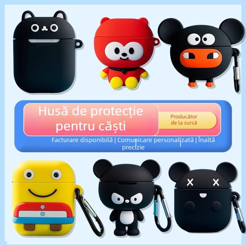 Carcasă AirPods pentru căști Bluetooth — Material PVC, Design IP 3D Cartoon, Compatibil Apple, Personalizabil