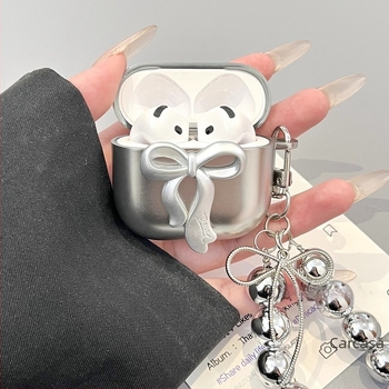 Lănțișor cu lanț argintiu placat, în formă de fundă, pentru husă AirPods generația 1/2 și husă de protecție generația 3
