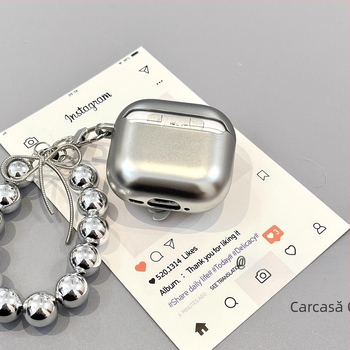 Lănțișor cu lanț argintiu placat, în formă de fundă, pentru husă AirPods generația 1/2 și husă de protecție generația 3