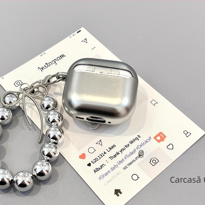 Lănțișor cu lanț argintiu placat, în formă de fundă, pentru husă AirPods generația 1/2 și husă de protecție generația 3