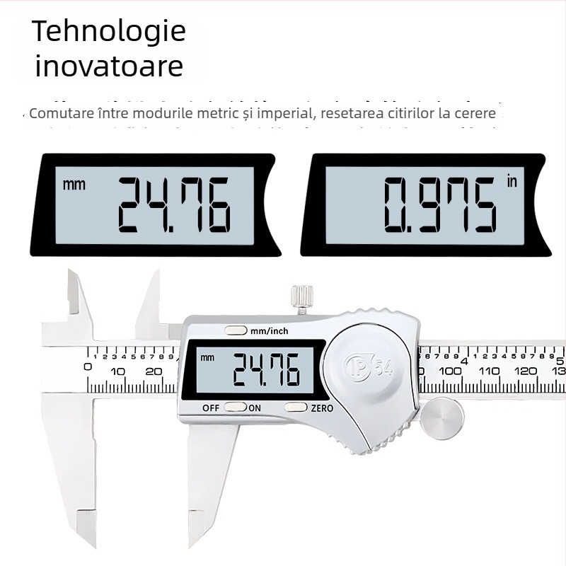 șubler digital din oțel inox IP54, afișaj electronic, precizie industrială, 150/200/300 mm