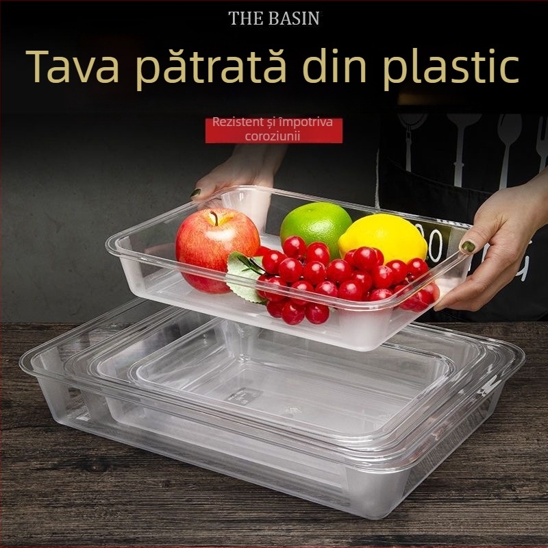 Tavă adâncă pătrată din policarbonat, turnare monobloc, stil modern simplu, necompatibilă cu microunde