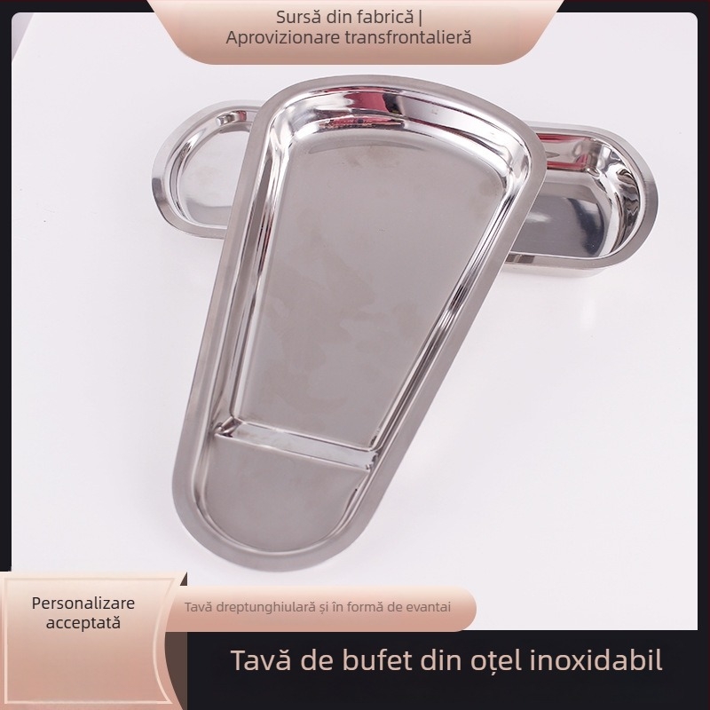 Tavă pătrată din oțel inoxidabil, în formă de ventilator, pentru bufet, farfurii compartimentate pentru hoteluri și restaurante, veselă de servire