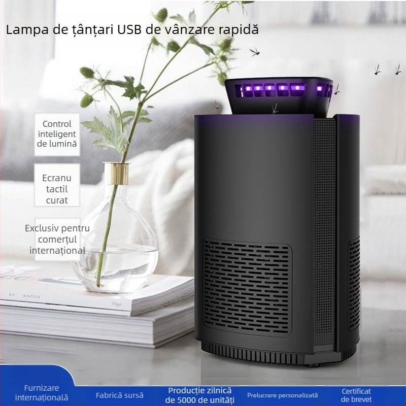 Lampă pentru omorârea țânțarilor cu capcana cu unde luminoase, LED-uri, acoperire 61 m²+, ignifugă, 1 an garanție