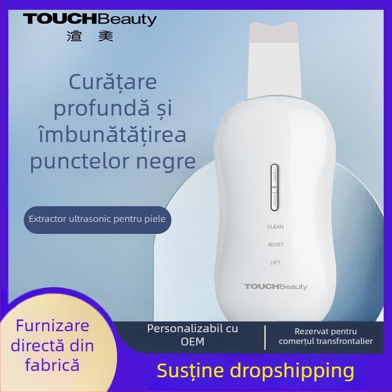 TOUCHBeauty aparat ultrasonor pentru curățare facială și eliminare a punctelor negre — portabil, rezistent la apă IPX8, baterie încorporată 300–500 mAh