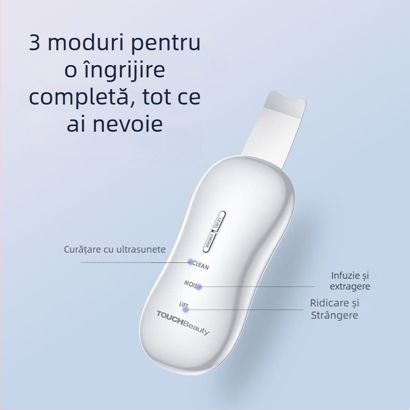 TOUCHBeauty aparat ultrasonor pentru curățare facială și eliminare a punctelor negre — portabil, rezistent la apă IPX8, baterie încorporată 300–500 mAh