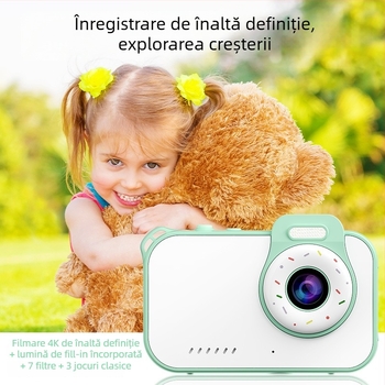 Cameră digitală pentru copii, rezistentă la apă, cu design de desen animat – 4K HD, 12MP, zoom optic 16x, obiectiv tip periscop, stabilizare electronică a imaginii