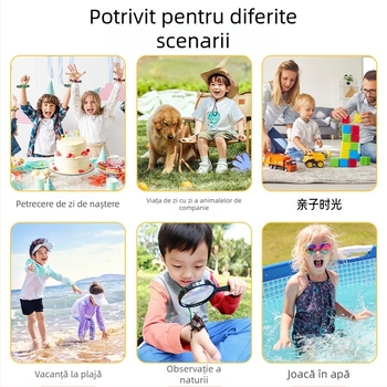 Cameră digitală pentru copii, rezistentă la apă, cu design de desen animat – 4K HD, 12MP, zoom optic 16x, obiectiv tip periscop, stabilizare electronică a imaginii