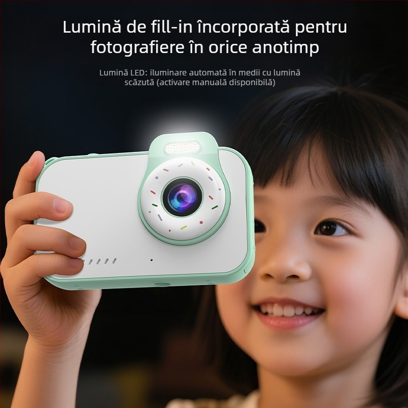 Cameră digitală pentru copii, rezistentă la apă, cu design de desen animat – 4K HD, 12MP, zoom optic 16x, obiectiv tip periscop, stabilizare electronică a imaginii