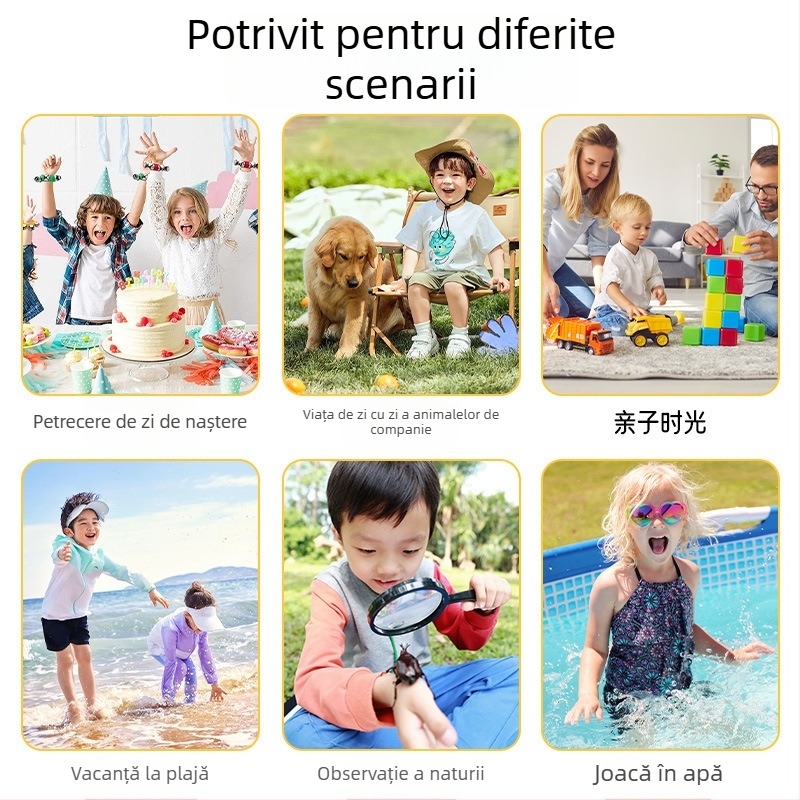 Cameră digitală pentru copii, rezistentă la apă, cu design de desen animat – 4K HD, 12MP, zoom optic 16x, obiectiv tip periscop, stabilizare electronică a imaginii