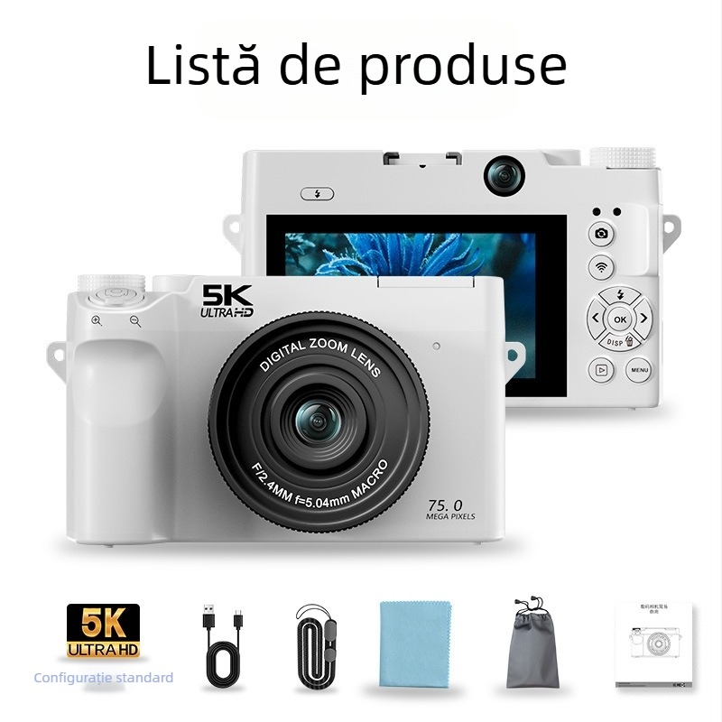 Cameră fără oglindă pentru selfie, cu obiectiv periscop, 16MP, 5K la 30FPS, ecran LCD 3.0'', stabilizare electronică a imaginii