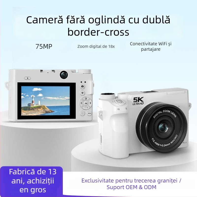 Cameră fără oglindă pentru selfie, cu obiectiv periscop, 16MP, 5K la 30FPS, ecran LCD 3.0'', stabilizare electronică a imaginii