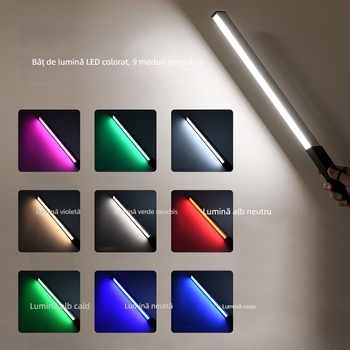 Lampa LED RGB portabilă pentru umplere cu reglaj continuu al intensității, 9 setări de temperatură, 10W, baterie încorporată 5200mAh, încărcare prin USB
