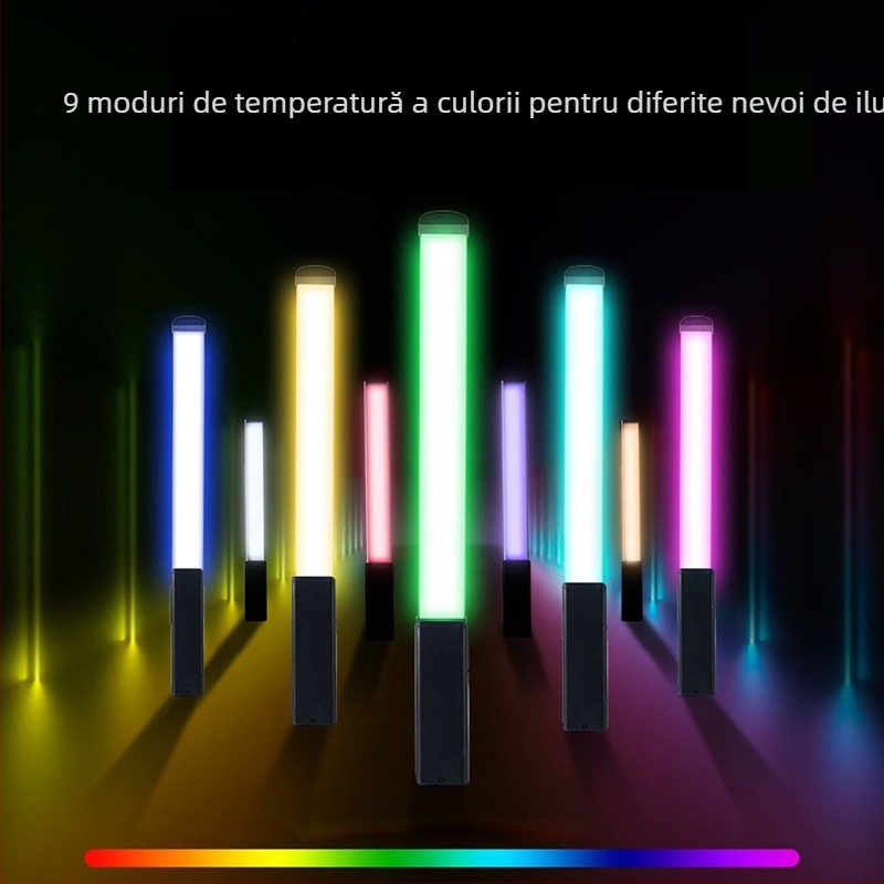Lampa LED RGB portabilă pentru umplere cu reglaj continuu al intensității, 9 setări de temperatură, 10W, baterie încorporată 5200mAh, încărcare prin USB