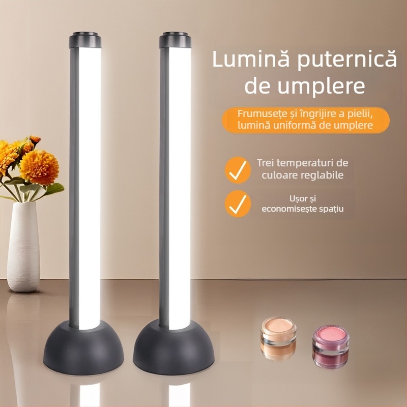 Lumină LED cu două rânduri pentru streaming live, suport de birou – iluminare de înfrumusețare pentru bărbie/gât și păr