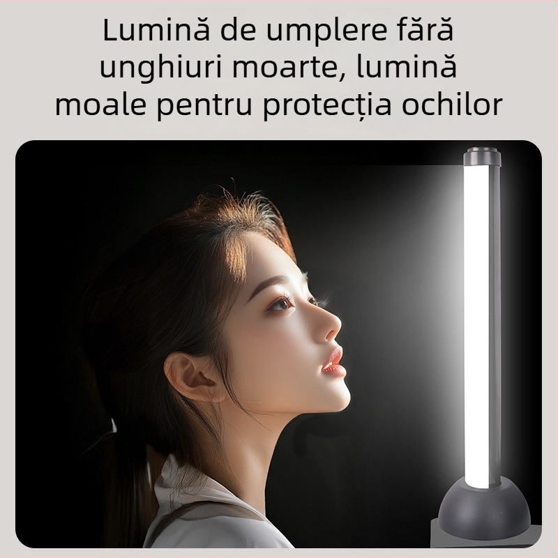 Lumină LED cu două rânduri pentru streaming live, suport de birou – iluminare de înfrumusețare pentru bărbie/gât și păr