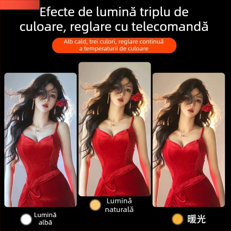 Lampa LED de umplere pentru studio – model Hair fill light; putere 51–100W, 110V, temperatură de culoare reglabilă 2500K–9900K, trei temperaturi de culoare, utilizare verticală pentru live streaming și fotografie