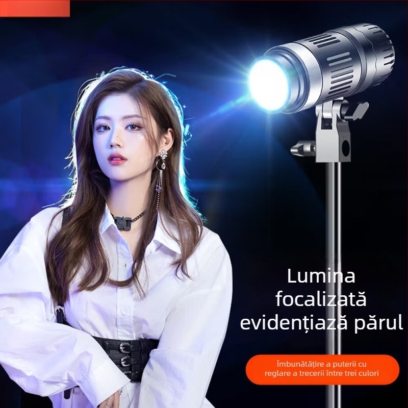 Lampa LED de umplere pentru studio – model Hair fill light; putere 51–100W, 110V, temperatură de culoare reglabilă 2500K–9900K, trei temperaturi de culoare, utilizare verticală pentru live streaming și fotografie
