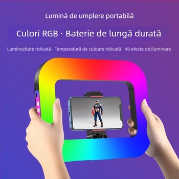 Lumină inelară RGB – manual, portabilă pentru live pe telefon, lumină soft pentru înfrumusețare și fotografie, lampă de selfie de birou