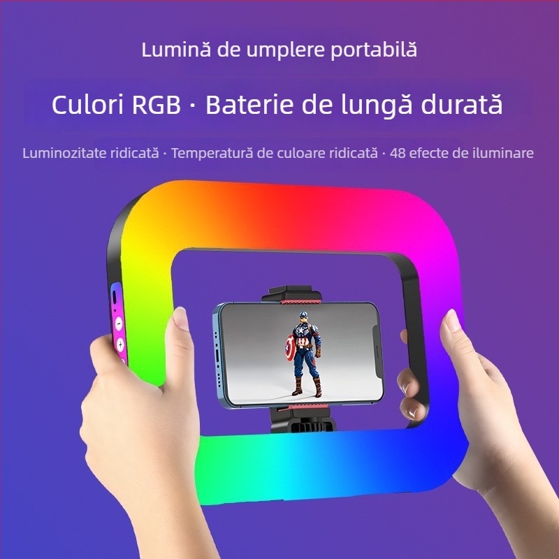 Lumină inelară RGB – manual, portabilă pentru live pe telefon, lumină soft pentru înfrumusețare și fotografie, lampă de selfie de birou