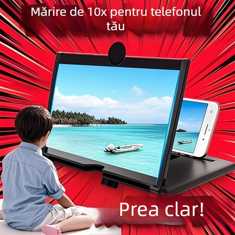 Lupa de ecran pentru telefon cu afișaj HD ultra-clar, protecție oculară, afișaj de proiecție și suport pentru lupă