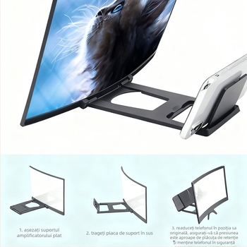 Lupa de ecran curbat pentru telefon pentru cursuri online, 3D HD, acrilic+ABS, mărire 2–3x, distanță 1–2 m, pentru utilizare pe birou