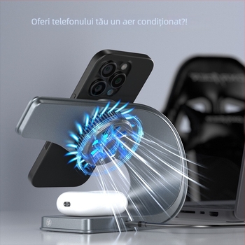 Încărcător wireless cu ventilator pe bază de semiconductori, suport magnetic 3 în 1, încărcare wireless 15W, PD încărcare rapidă, putere totală 33W