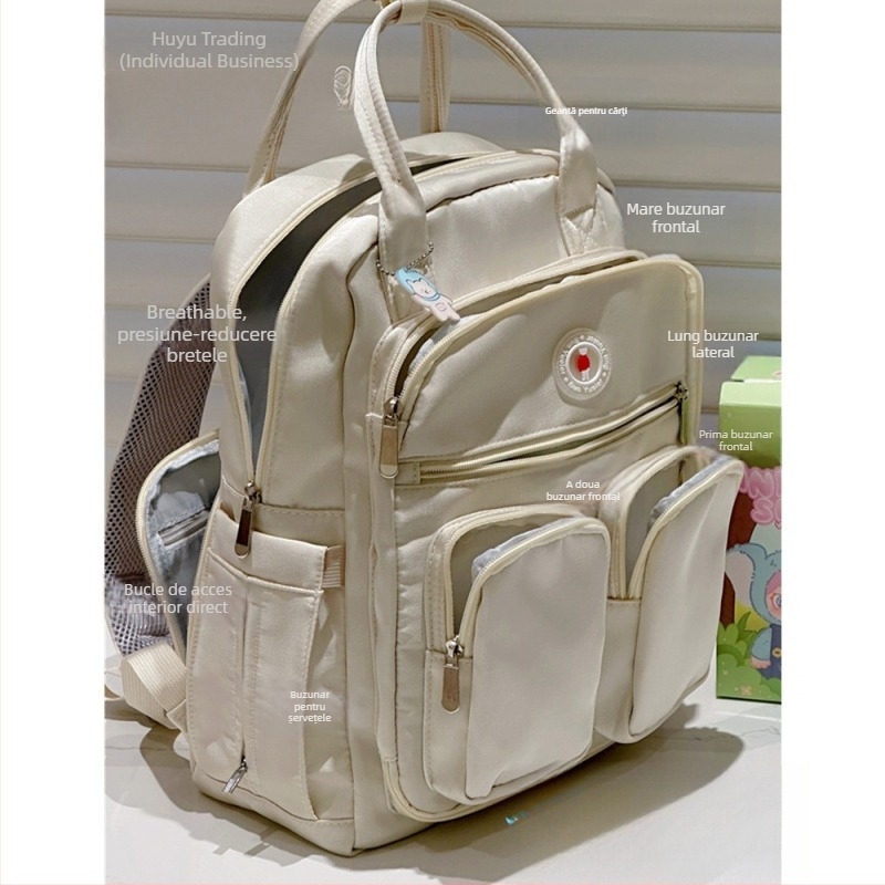 Rucsac pentru mamă cu capacitate mare, curele cu pernă de aer, poliester, căptușeală Oxford, primăvara 2025