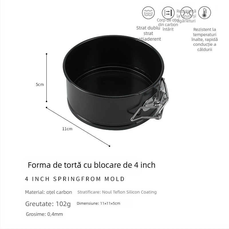Formă pentru prăjituri din oțel cu carbon înalt, rotundă, antiaderentă, cu fund detașabil