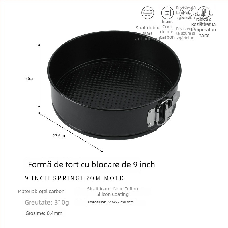 Formă pentru prăjituri din oțel cu carbon înalt, rotundă, antiaderentă, cu fund detașabil