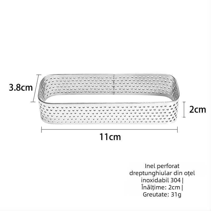 Inel dreptunghiular pentru tartă din oțel inoxidabil, formă de copt pentru tartă și mousse