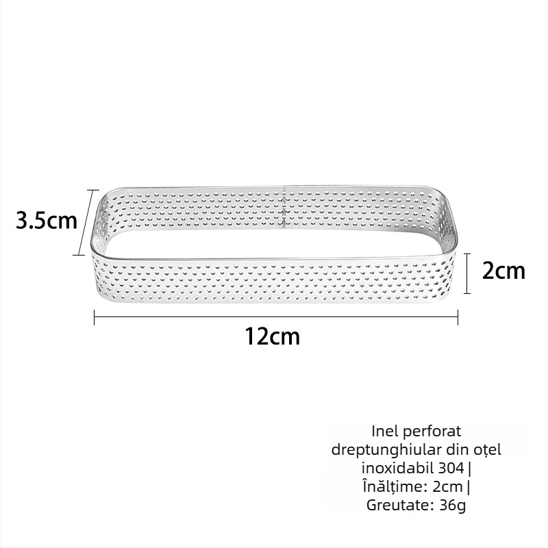 Inel dreptunghiular pentru tartă din oțel inoxidabil, formă de copt pentru tartă și mousse