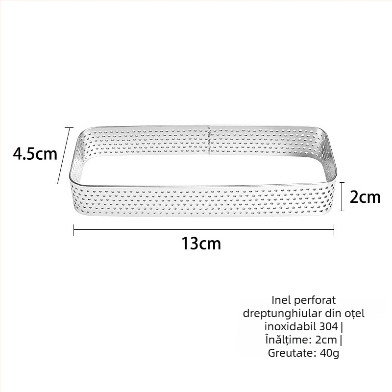Inel dreptunghiular pentru tartă din oțel inoxidabil, formă de copt pentru tartă și mousse
