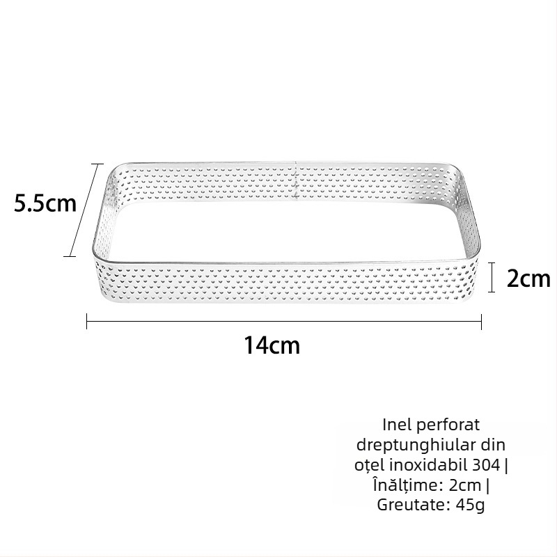 Inel dreptunghiular pentru tartă din oțel inoxidabil, formă de copt pentru tartă și mousse