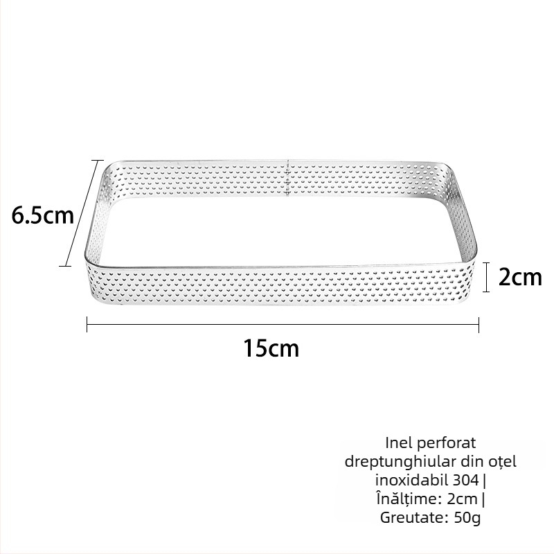 Inel dreptunghiular pentru tartă din oțel inoxidabil, formă de copt pentru tartă și mousse