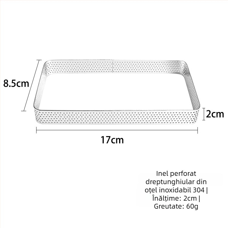 Inel dreptunghiular pentru tartă din oțel inoxidabil, formă de copt pentru tartă și mousse