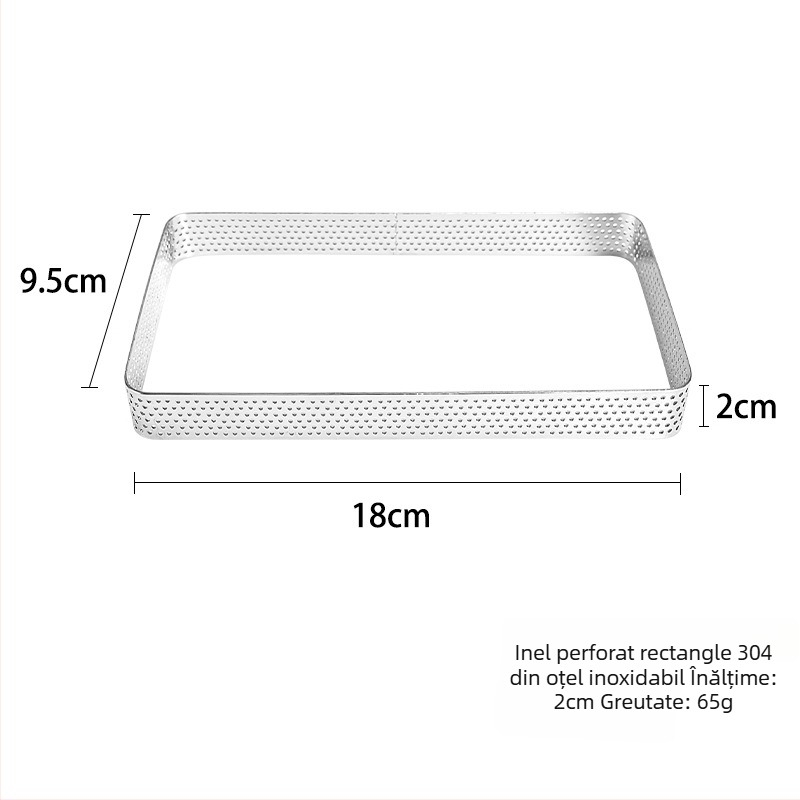 Inel dreptunghiular pentru tartă din oțel inoxidabil, formă de copt pentru tartă și mousse