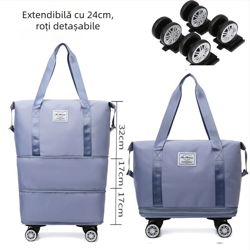 Geantă de călătorie cu design în trei straturi, capacitate extensibilă, material PU, căptușeală din pânză, capacitate sub 20 L