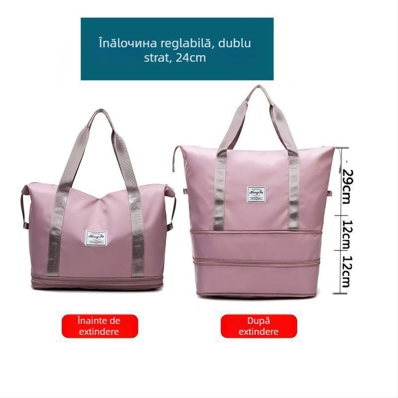 Geantă de călătorie cu design în trei straturi, capacitate extensibilă, material PU, căptușeală din pânză, capacitate sub 20 L