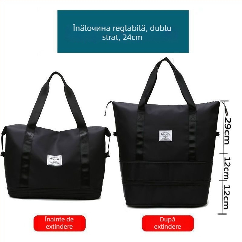 Geantă de călătorie cu design în trei straturi, capacitate extensibilă, material PU, căptușeală din pânză, capacitate sub 20 L