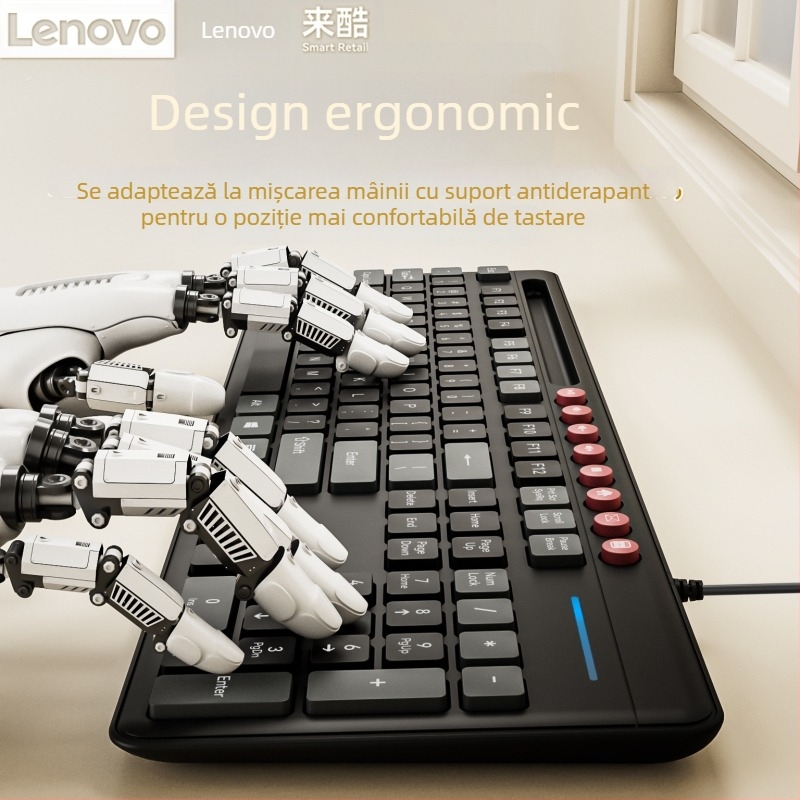 Lenovo KB101 Set tastatură și mouse cu cablu USB – Gaming, 1200 DPI, ergonomic, lansat în 2024