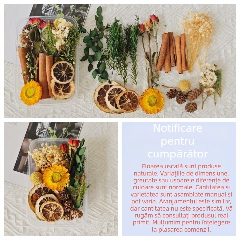 Kit materiale DIY: flori uscate, plante naturale, scorțișoară, decorațiuni lucrate manual