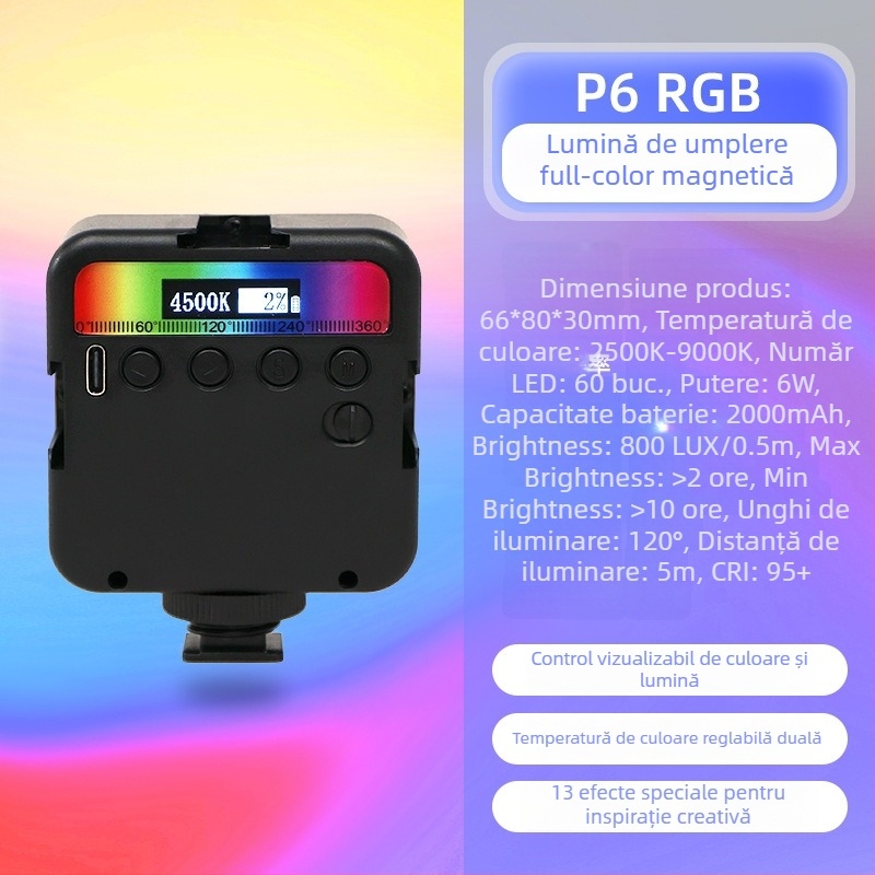 Inkex WL Mini LED Lumină de umplere – Lumină de buzunar, 7W, 3.7V, trei temperaturi de culoare, pentru înregistrări live de selfie