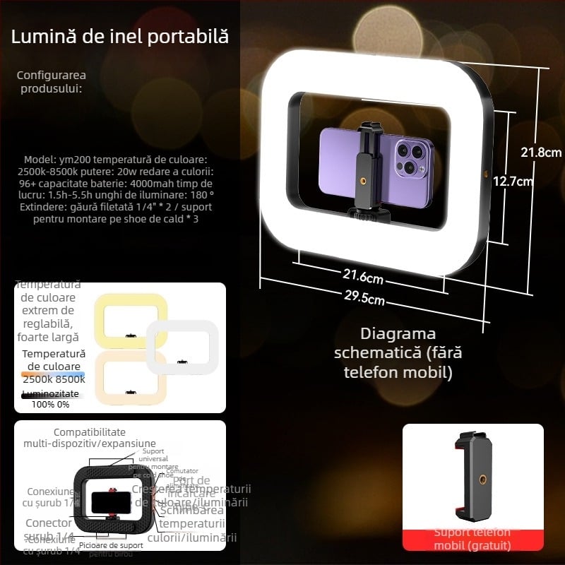 Lumină LED tip inel pentru transmisiuni live și fotografie de portret – baterie încorporată, 10–50W, 5V, personalizabil, marcă privată autorizată Zc.ltd
