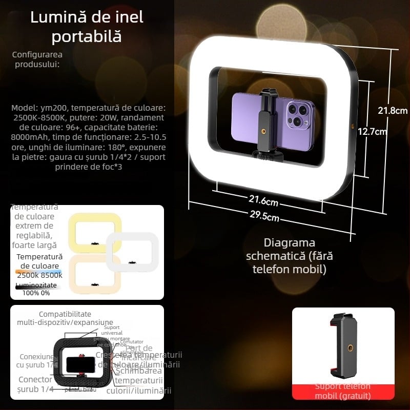 Lumină LED tip inel pentru transmisiuni live și fotografie de portret – baterie încorporată, 10–50W, 5V, personalizabil, marcă privată autorizată Zc.ltd
