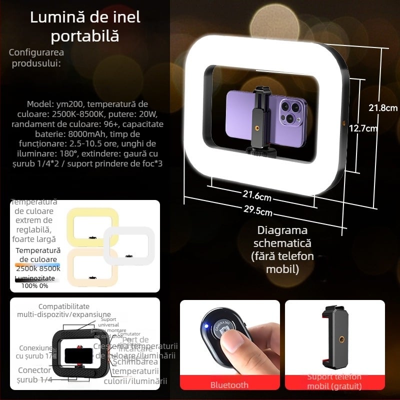Lumină LED tip inel pentru transmisiuni live și fotografie de portret – baterie încorporată, 10–50W, 5V, personalizabil, marcă privată autorizată Zc.ltd