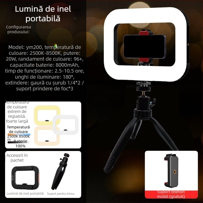 Lumină LED tip inel pentru transmisiuni live și fotografie de portret – baterie încorporată, 10–50W, 5V, personalizabil, marcă privată autorizată Zc.ltd